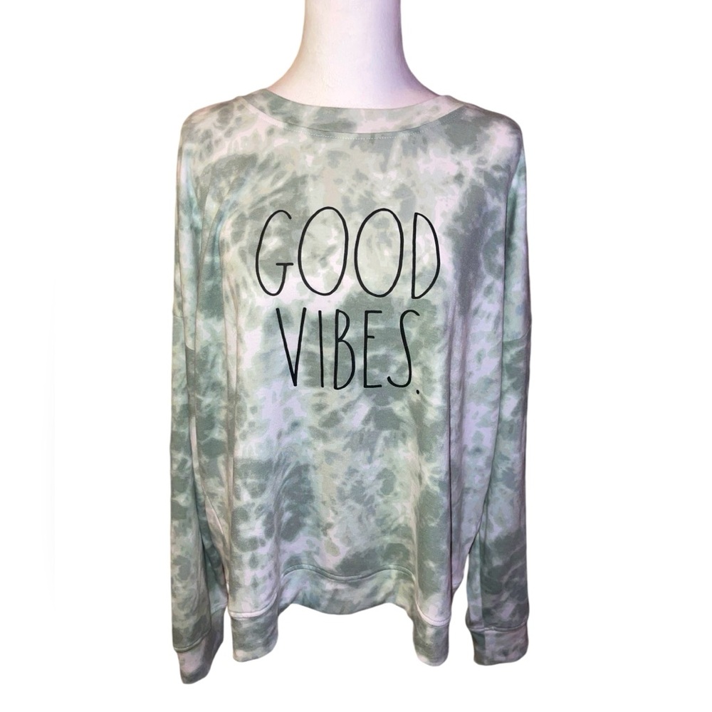Good Vibes Green and White Tie-Dye Rae Dunn Sweatshirt Sz XL